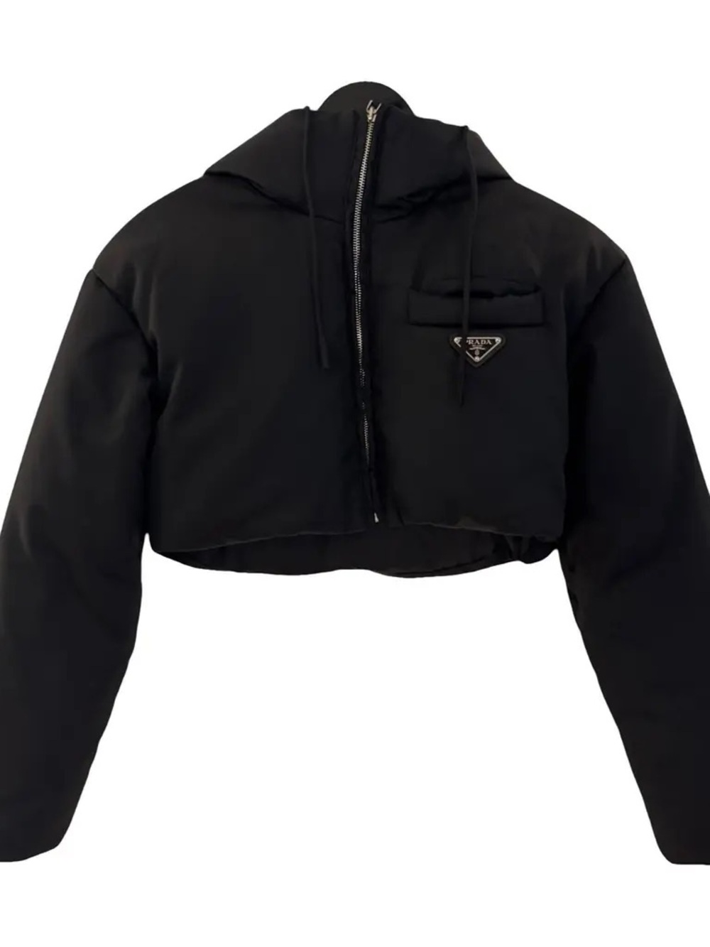 Prada Black Cropped Hooded Puffer Jacket
